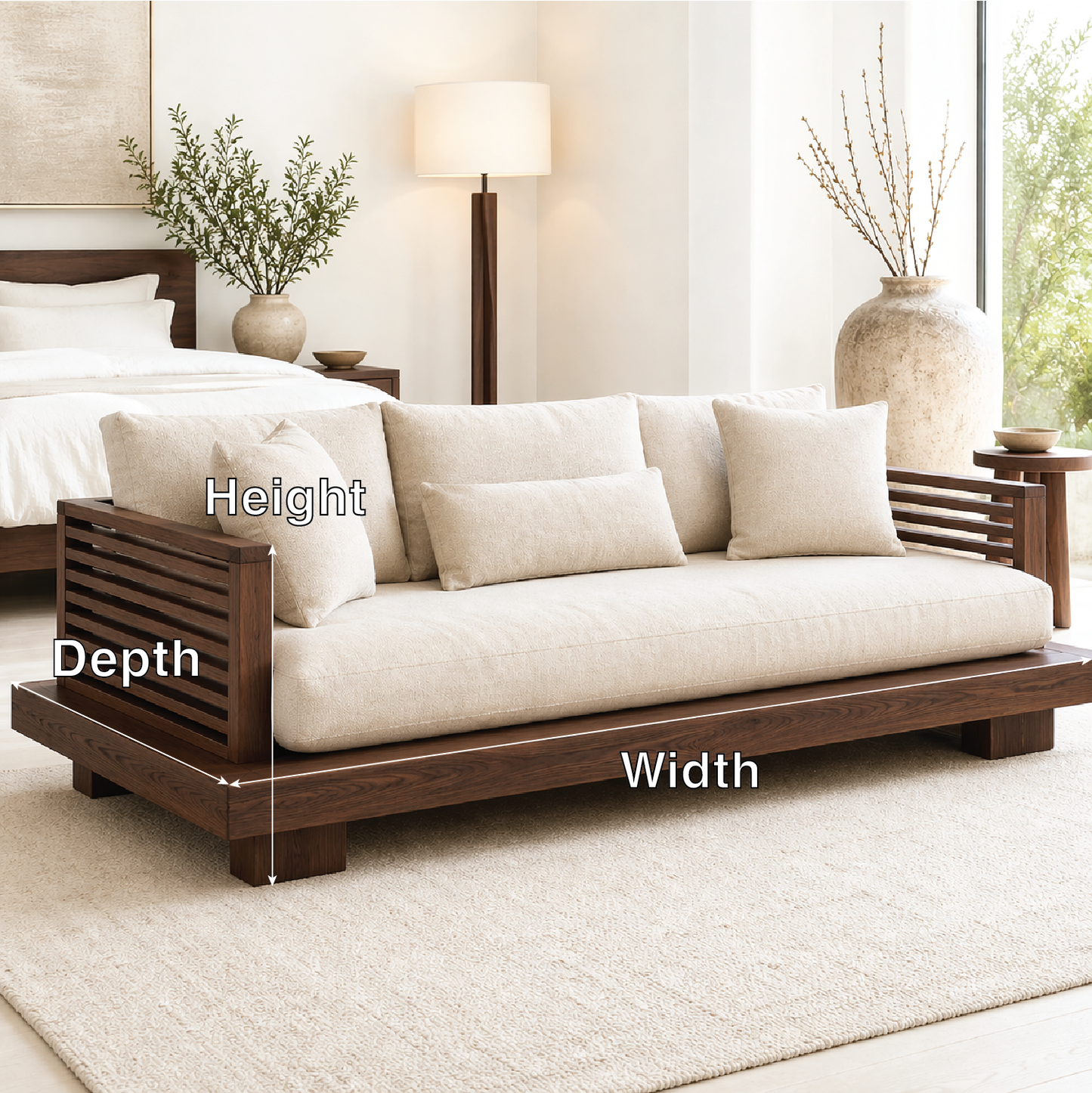 Modern Daybed Sofa with Slatted Arms Upholstered Lounge Bench for Bedroom Decor