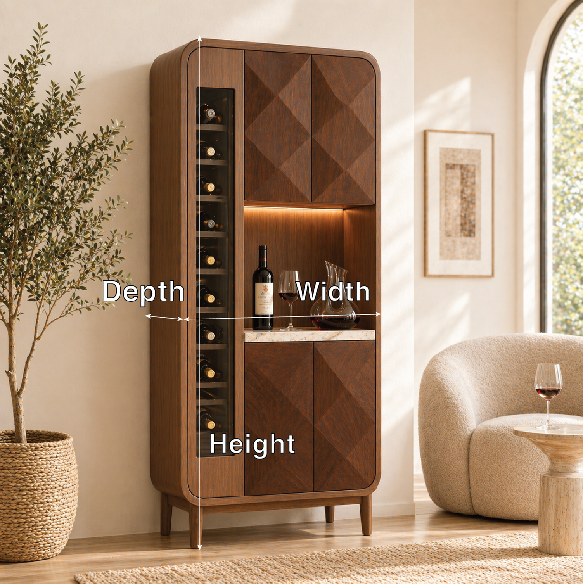 Modern Tall Wine Cabinet Bar Storage Display Shelves Freestanding Entertaining Furniture