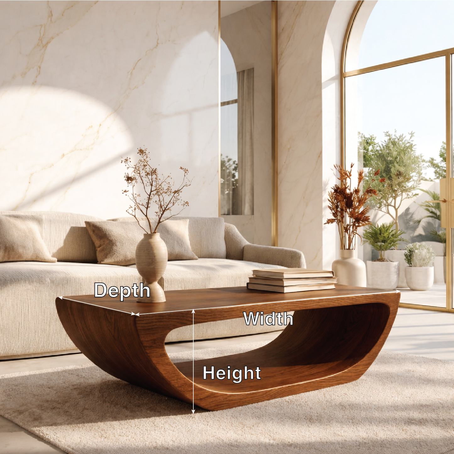 Modern Sculptural Coffee Table with Open Base, Minimalist Living Room Accent Table