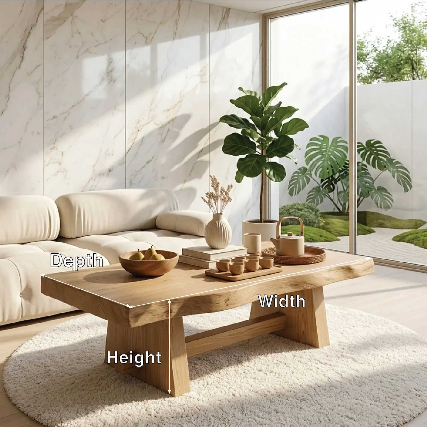 Solid Wood Coffee Table with Unique Design and Spacious Storage Shelf for Living Room Kitchnce