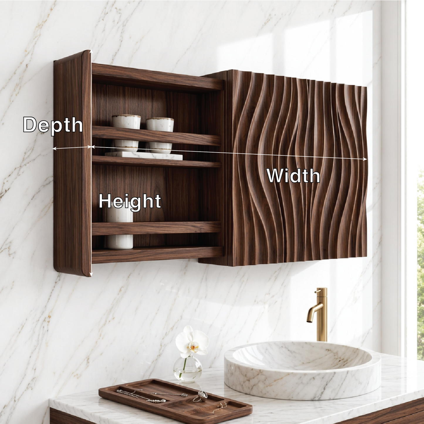 Floating Bathroom Cabinet, Modern Wavy Wall Mounted Vanity Storage Shelf Organizer