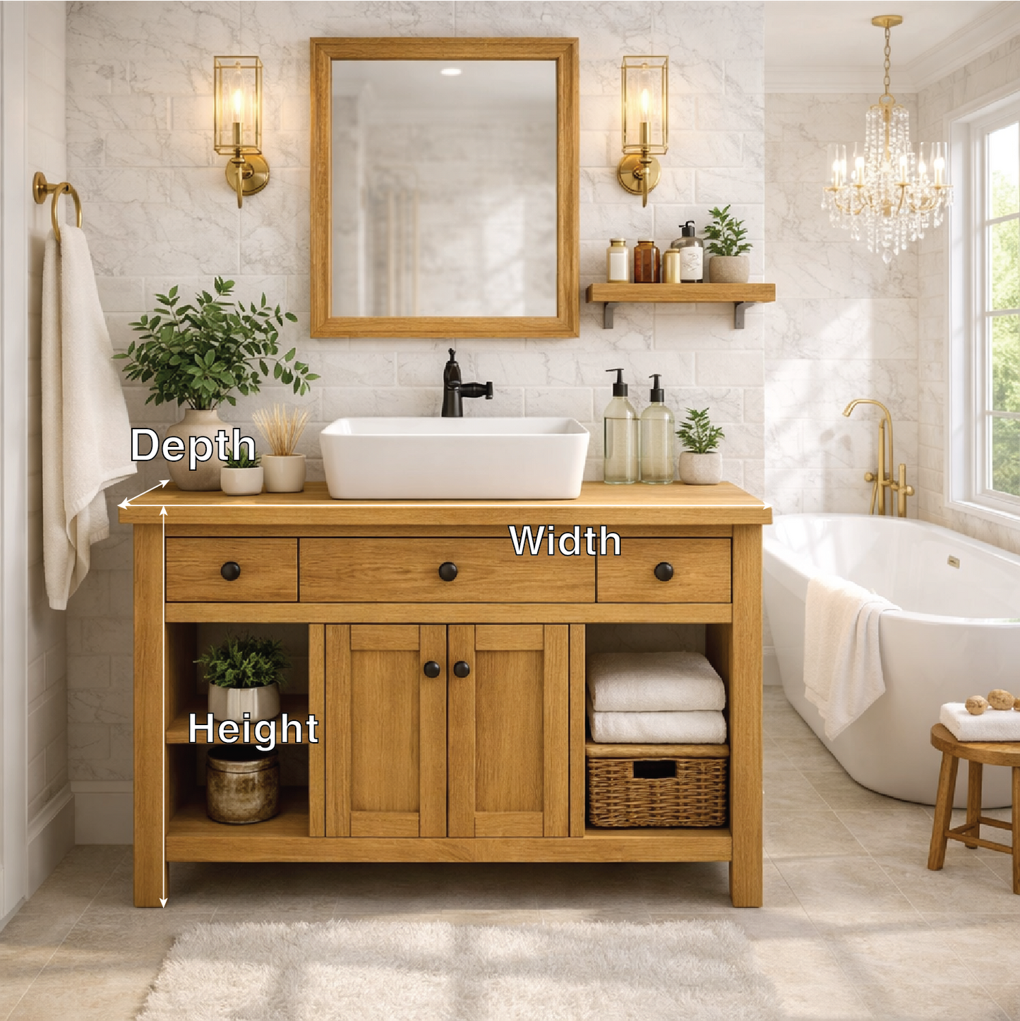 Solid Wood Bathroom Vanity Cabinet With Drawers, Storage Bathroom Vanity Base Kitchnce