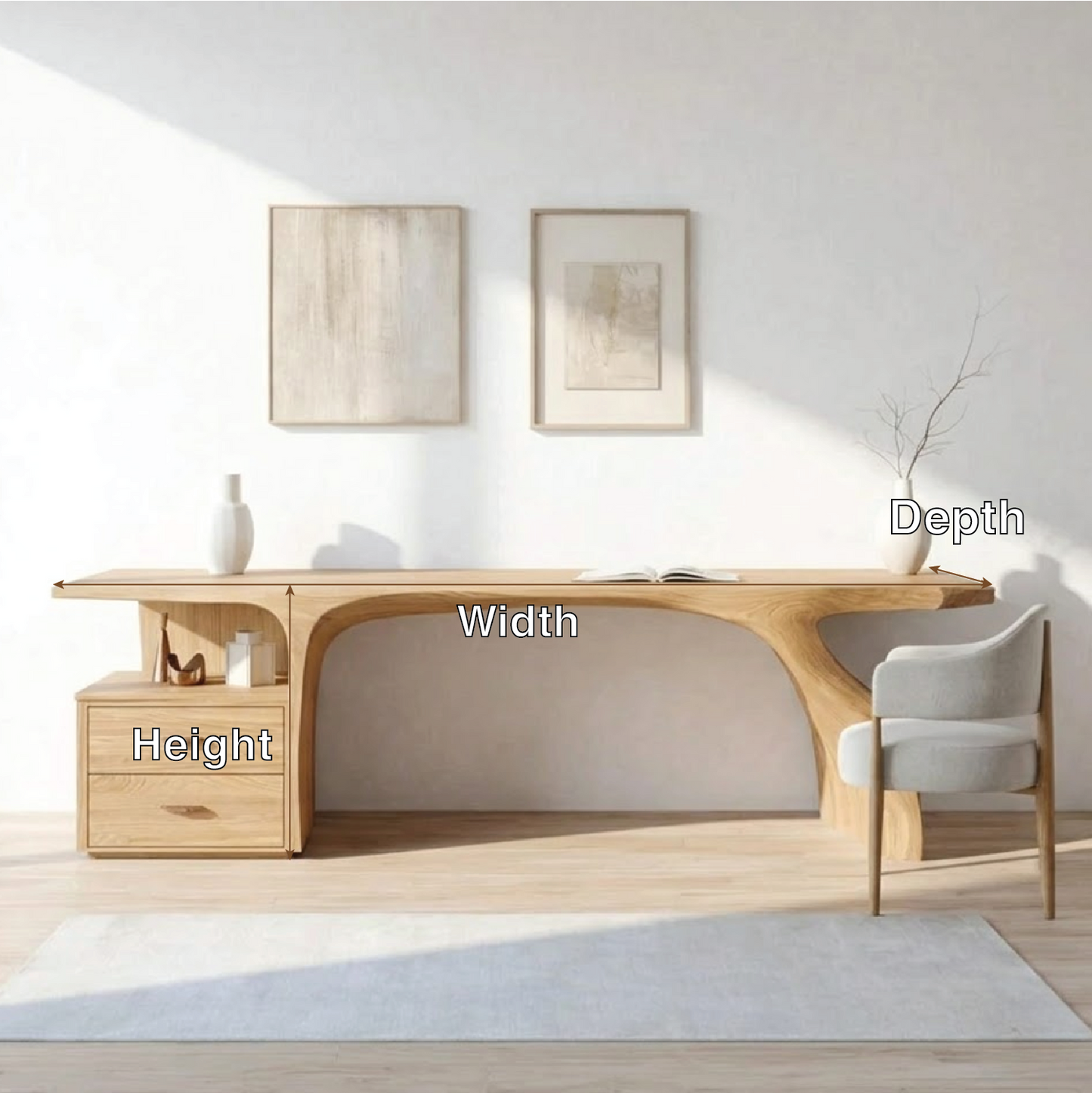 Curved Writing Desk with Storage Drawer Modern Home Office Table Minimalist Workstation