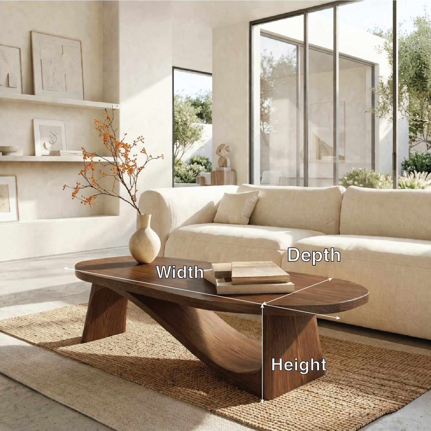 Modern Oval Coffee Table with Sculptural Base, Minimalist Living Room Centerpiece