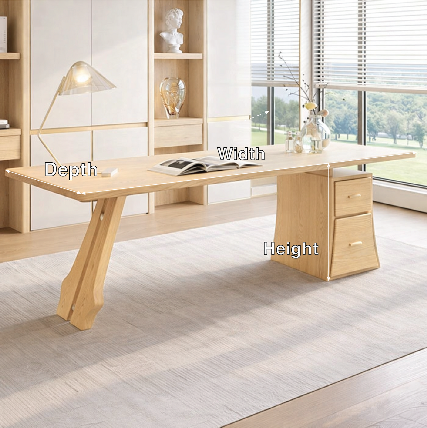 Modern Wooden Office Desk with Storage and Stylish Legs