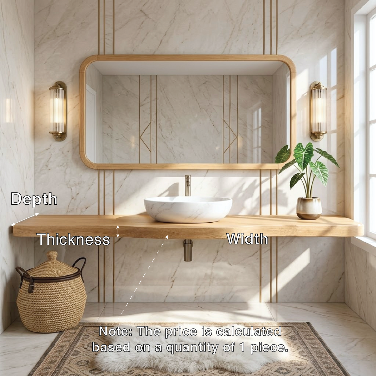 Floating Vanity with Wooden Base, White Stone Sink, and Elegant Design Kitchnce