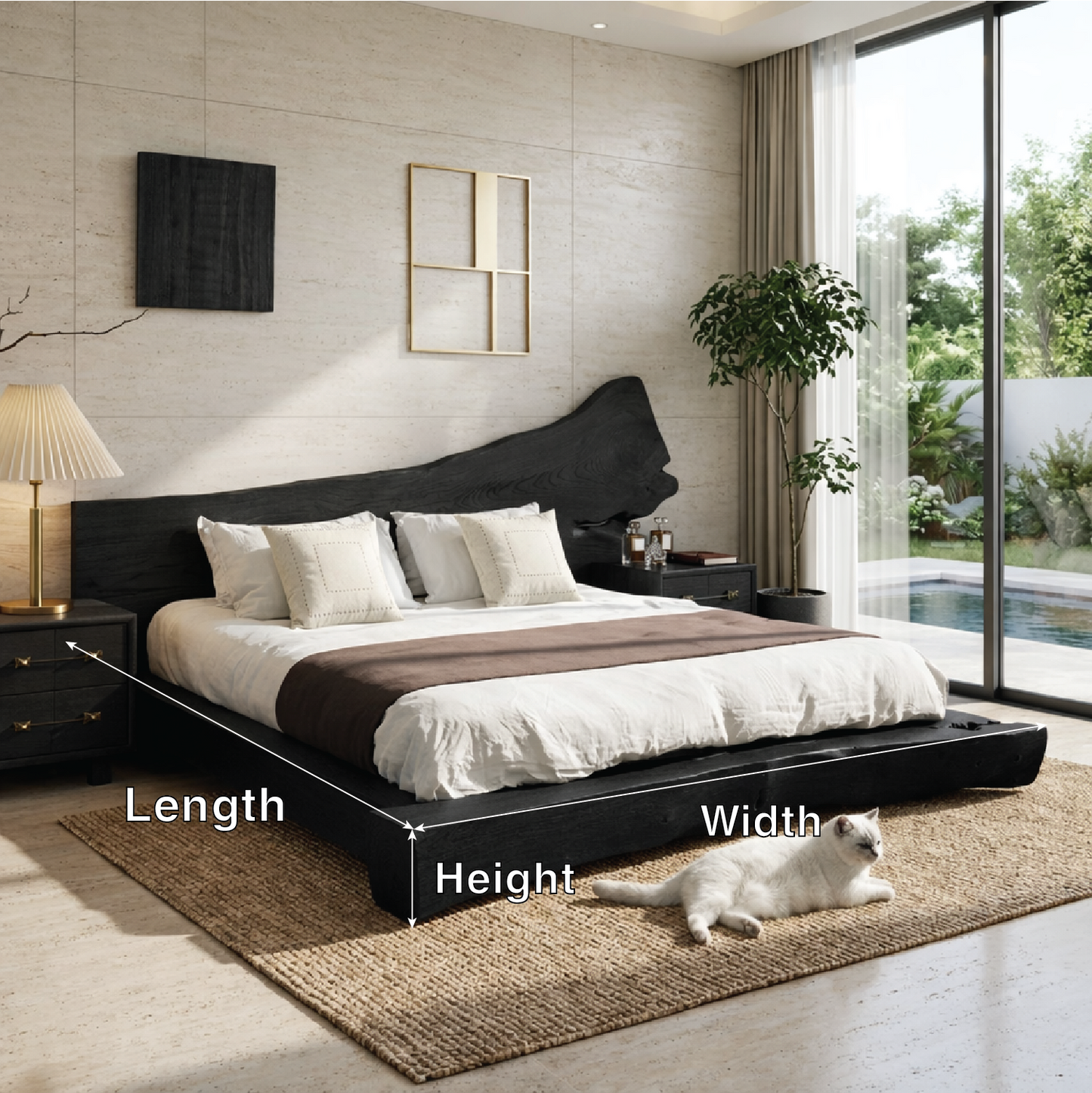Organic Modern Live Edge Bed Frame, Rustic Minimalist Platform Bedroom Furniture