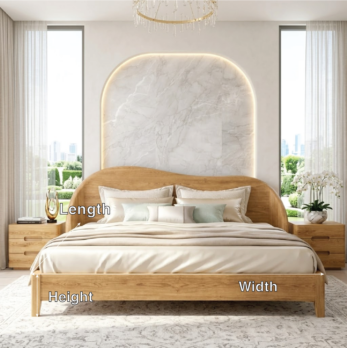 Modern Wooden Bed Frame with Curved Headboard and Minimalist Bedroom Style