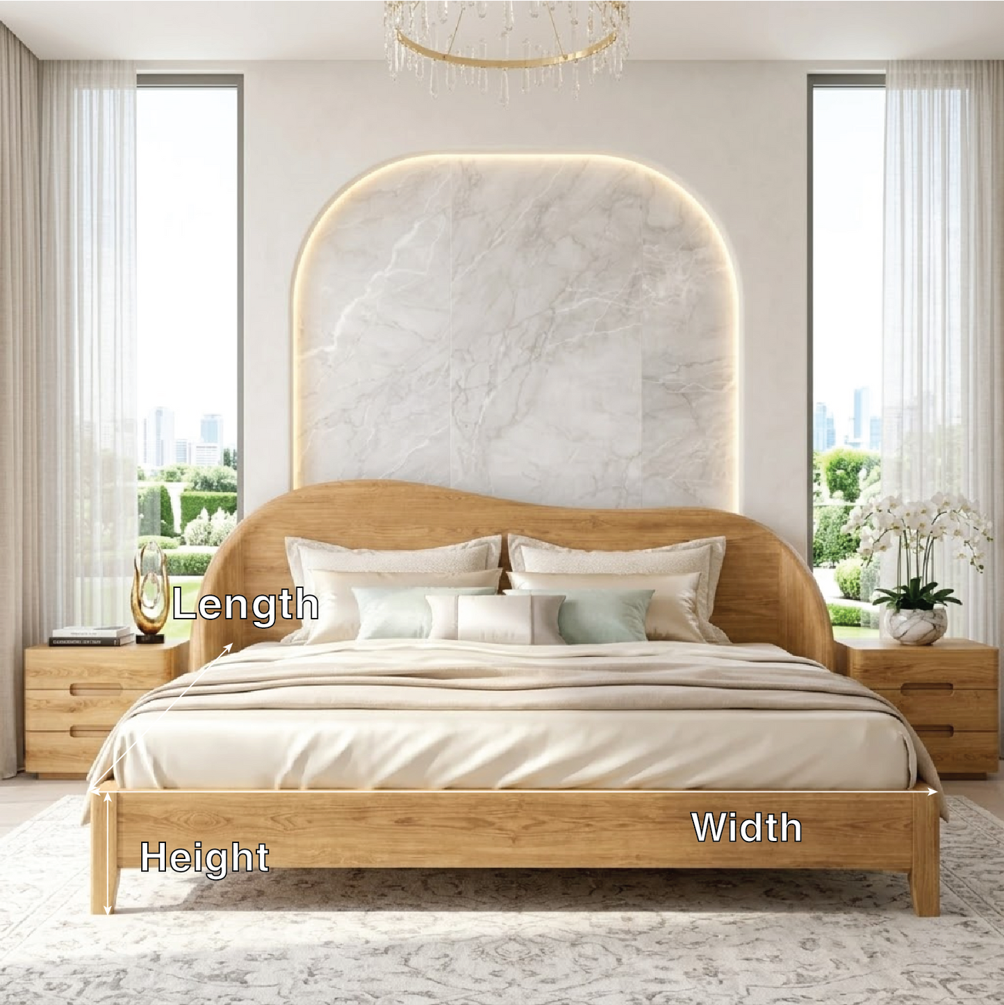 Modern Wooden Bed Frame with Curved Headboard and Minimalist Bedroom Style