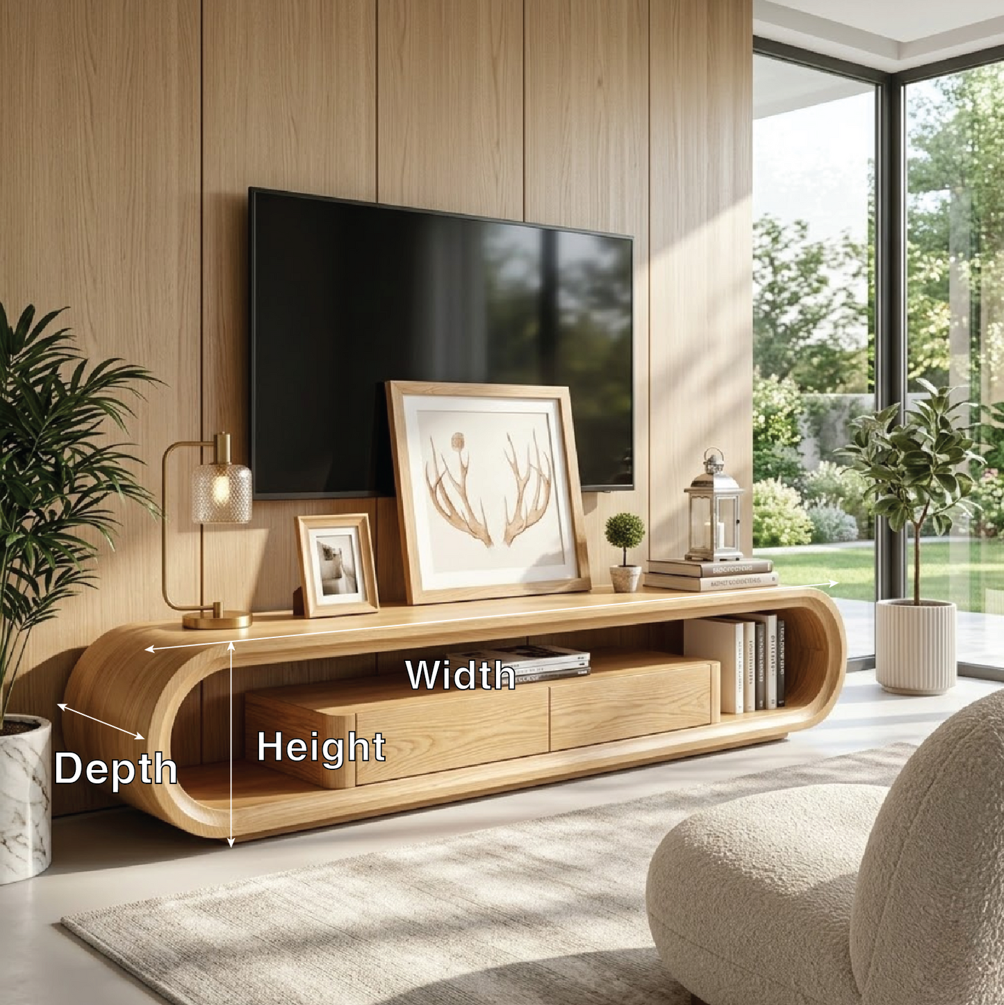Modern Curved Entertainment Console, Sculptural TV Stand for Luxury Living Rooms