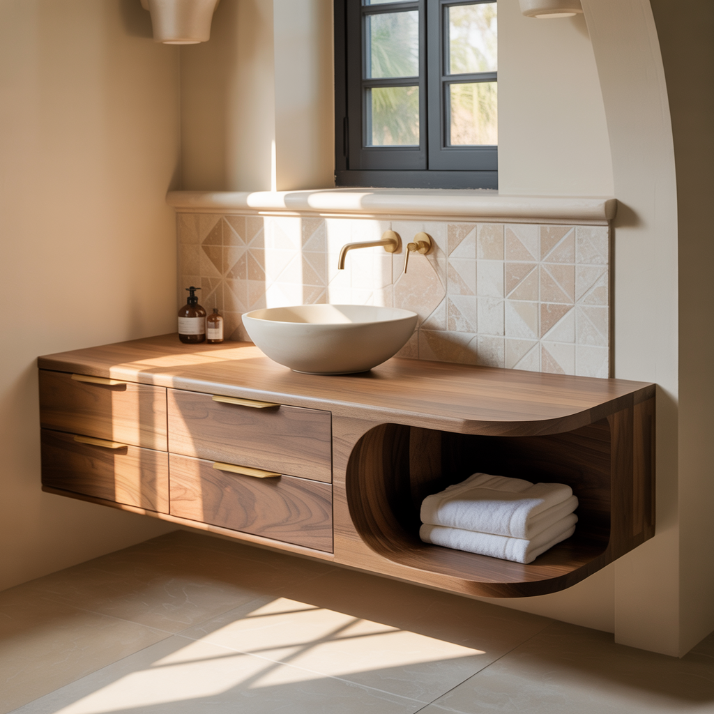 Modern Floating Solid Wood Bathroom Vanity for Minimalist Interiors