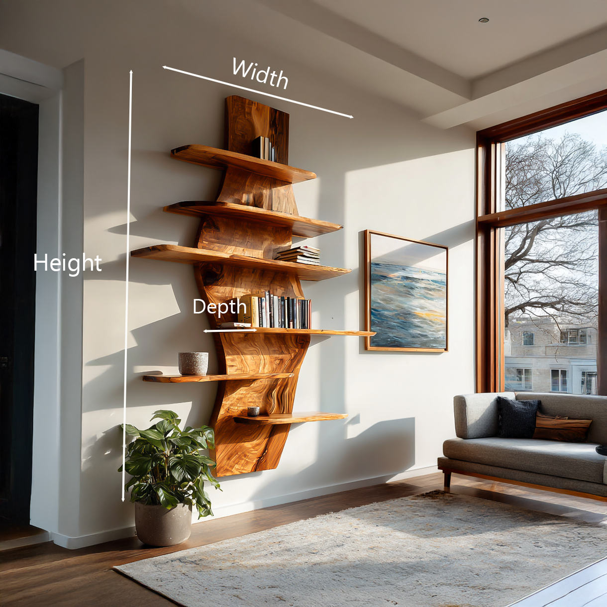 Contemporary Wooden Wall Mounted Bookshelf For Living Room Kitchnce