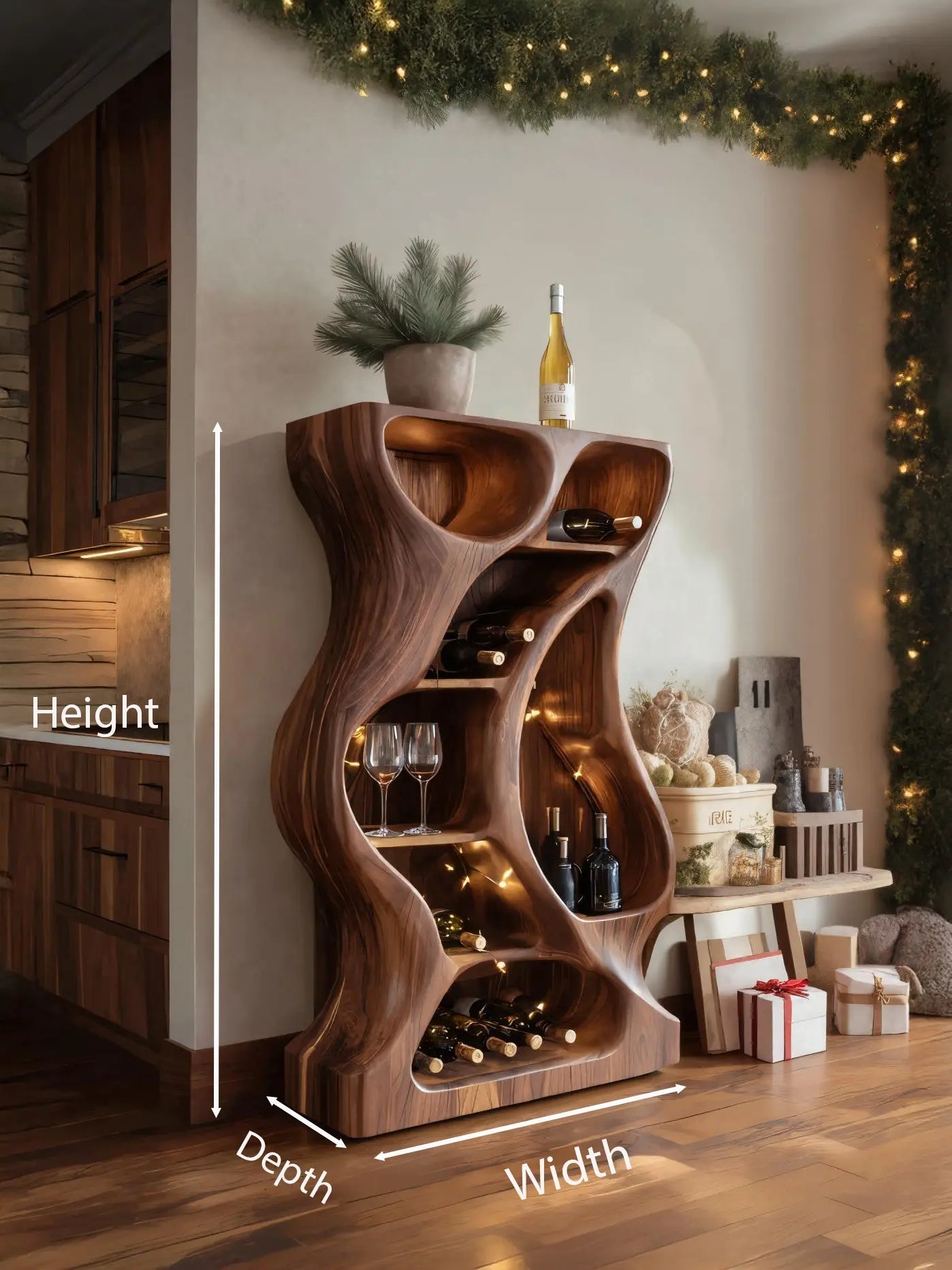 Modern Cabinet With Wave Carved Doors And Wine Storage For Kitchen Kitchnce