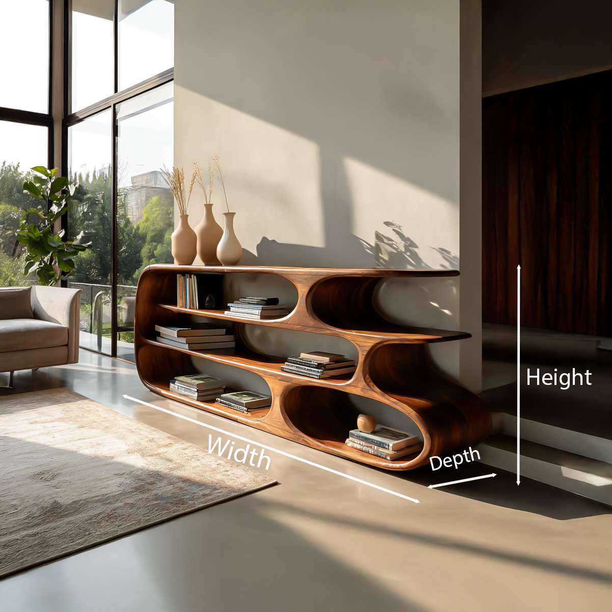 Modern Bookshelf With Sculptural Curves For Living Room Interior Kitchnce