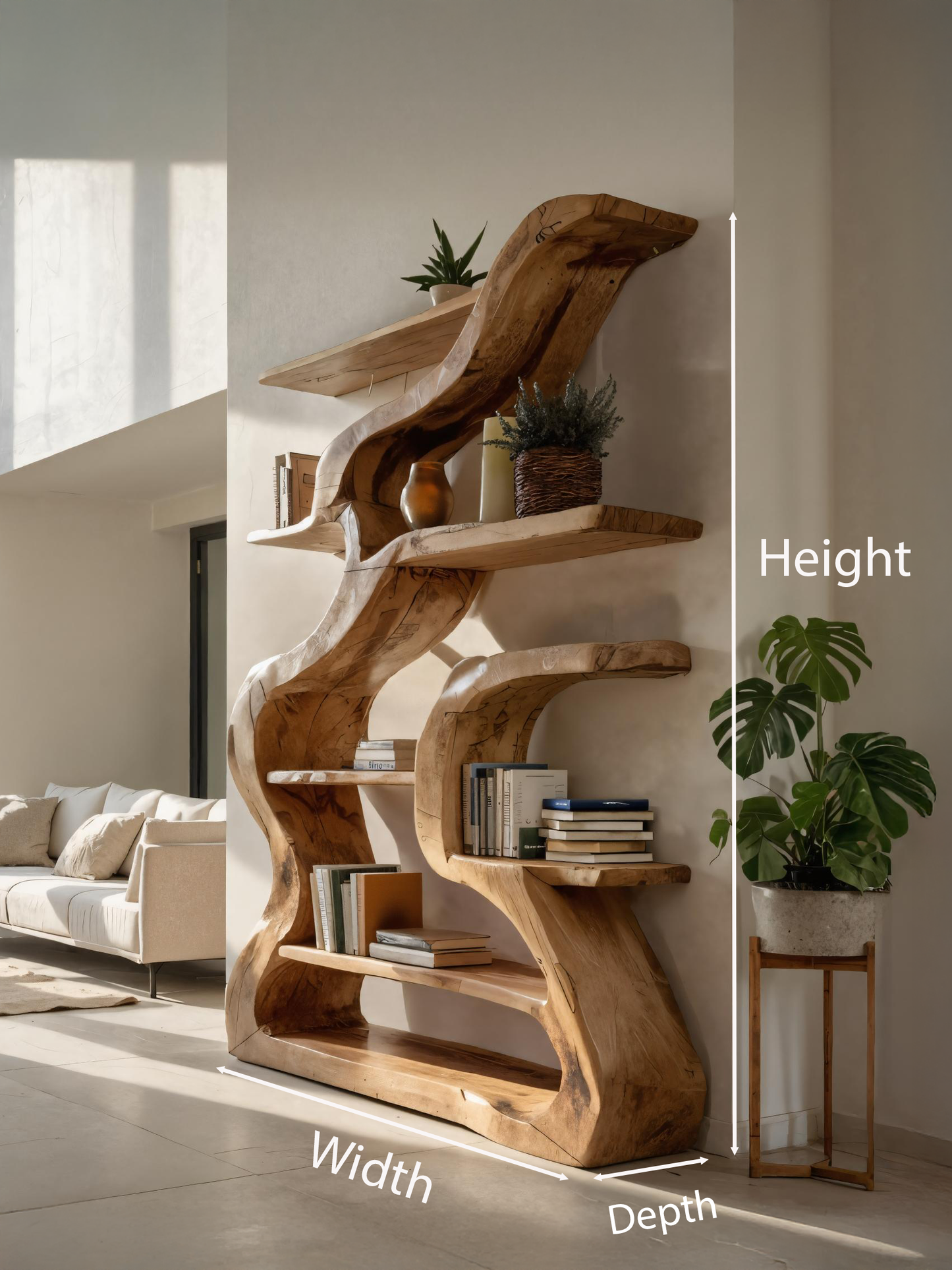 Organic Sculptural Bookshelf With Curved Design For Living Room Kitchnce