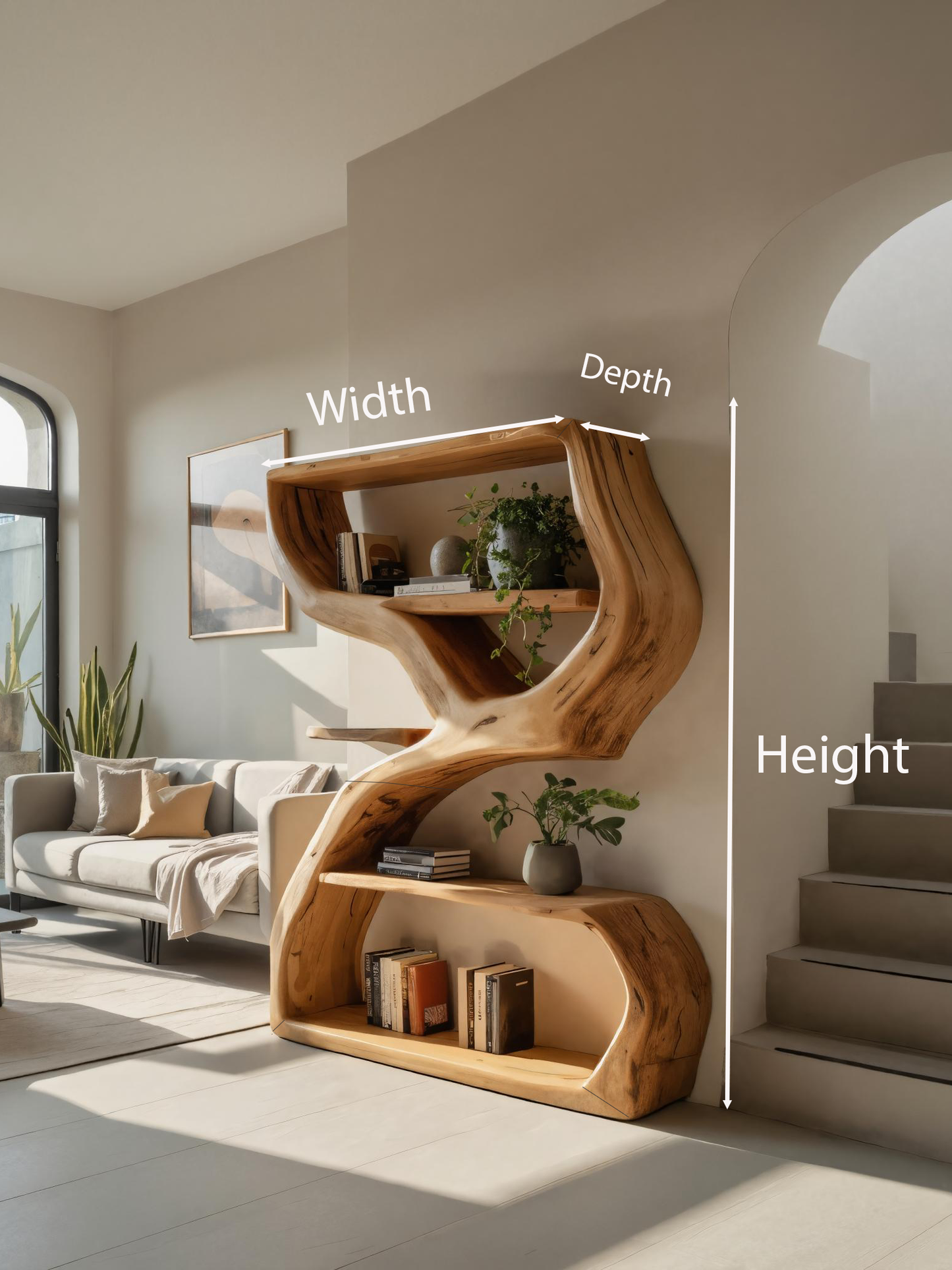 Modern Sculptural Bookshelf With S Shaped Design For Living Room Kitchnce