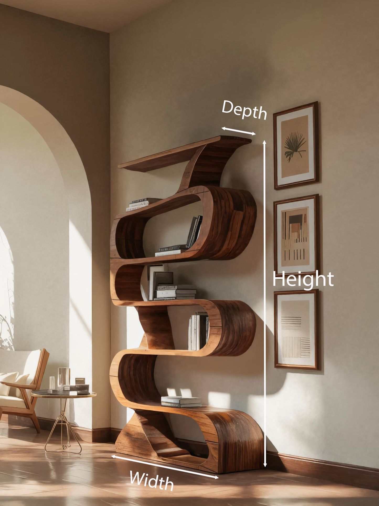 Modern Bookshelf With Curved Design For Living Room Kitchnce