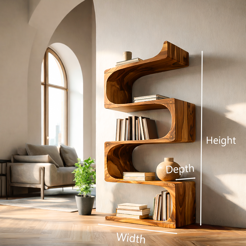 Modern Wooden Flowing Carved Bookshelf For Living Room Kitchnce