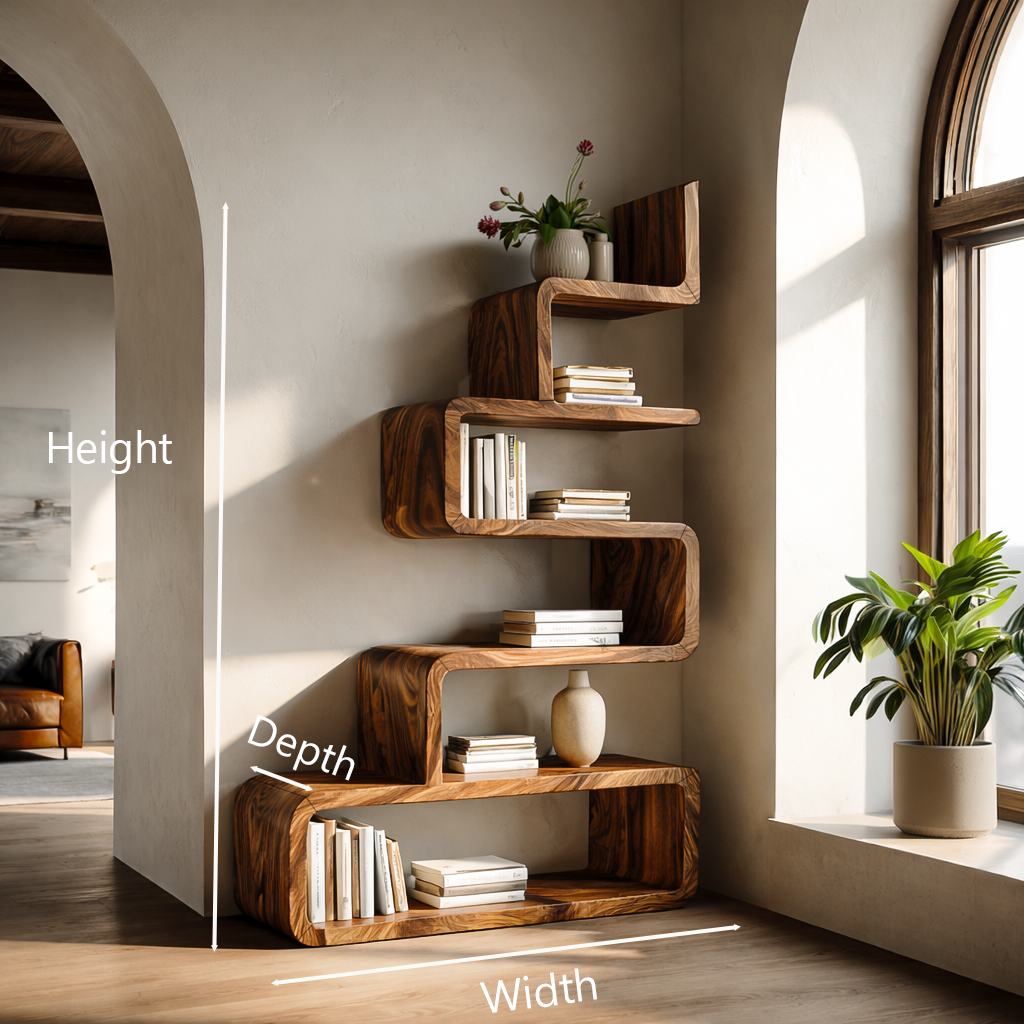 Minimalist Wooden Curved Bookshelf For Modern Interior Kitchnce