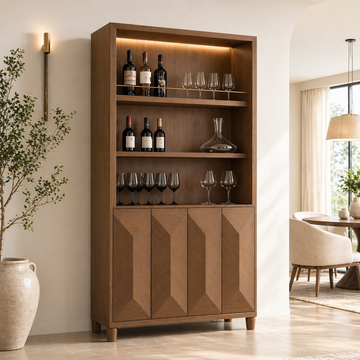 Modern Tall Wine Cabinet Bar Storage Glass Rack Freestanding Display Cabinet