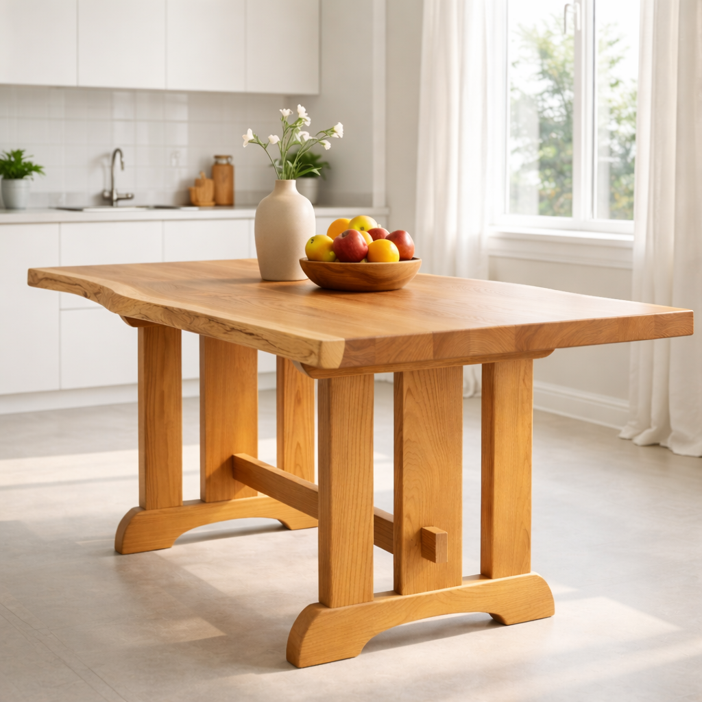 Handcrafted Live Edge Solid Wood Dining Table – Rustic Kitchen Table with Natural Finish