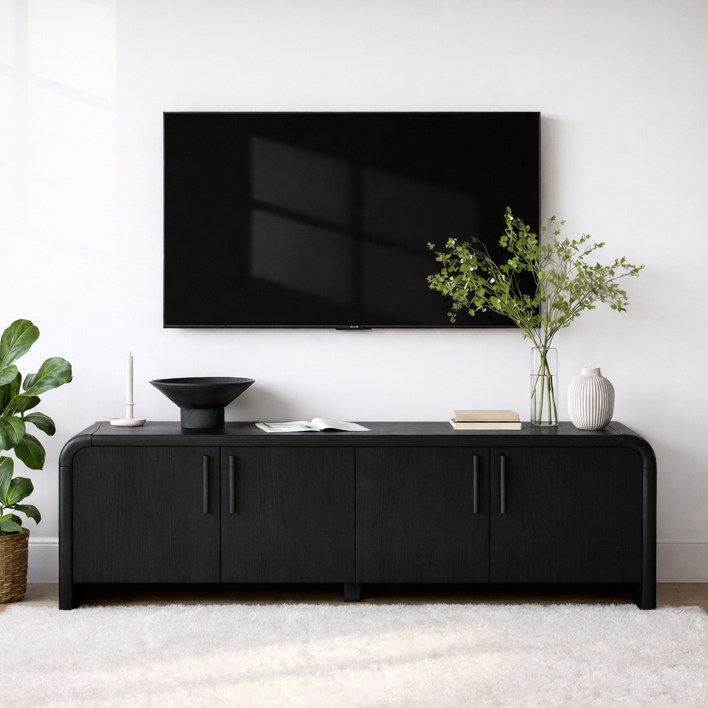 Minimalist Wood TV Stand With Doors Modern Media Console Long Entertainment Center Kitchnce