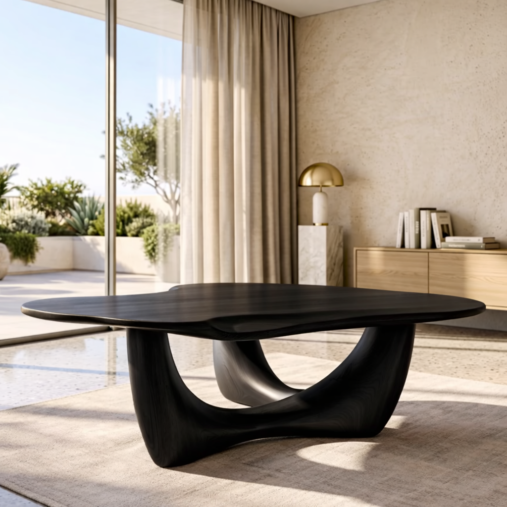 Organic Sculptural Coffee Table with Wave Base, Modern Minimalist Living Room Table