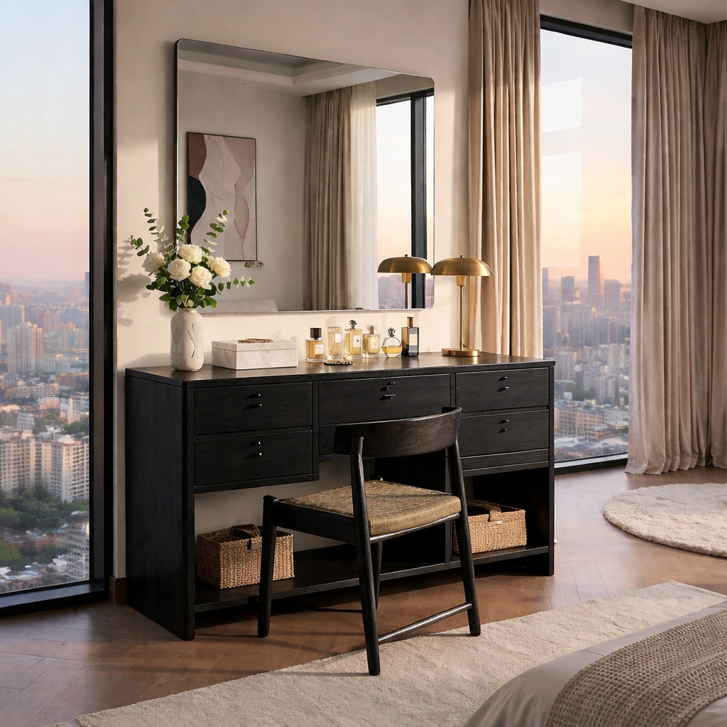 Handcrafted Solid Wood Makeup Vanity with Storage | Elegant Modern Design