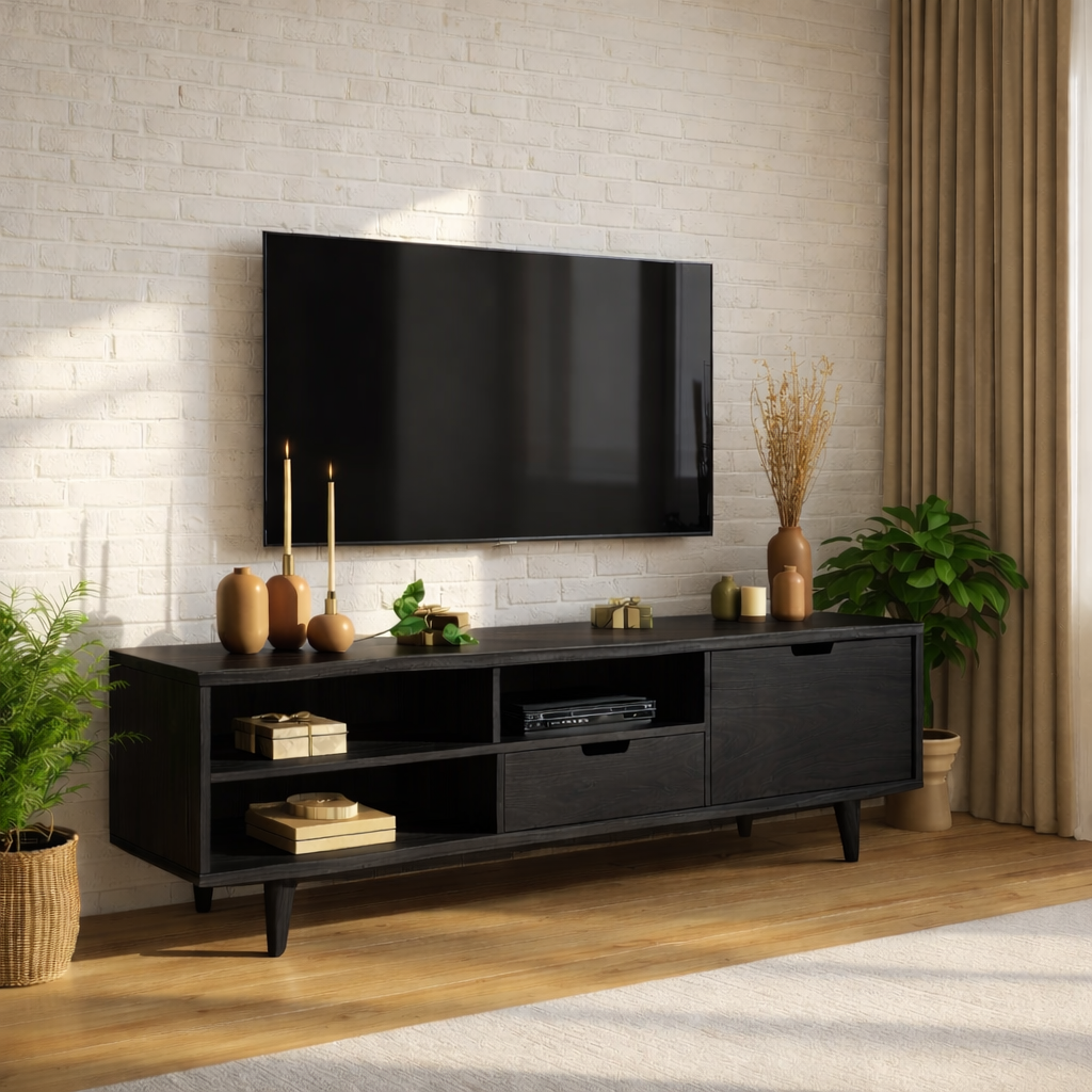 Solid Wood TV Stand Mid Century Media Console Modern Entertainment Center Cabinet Kitchnce