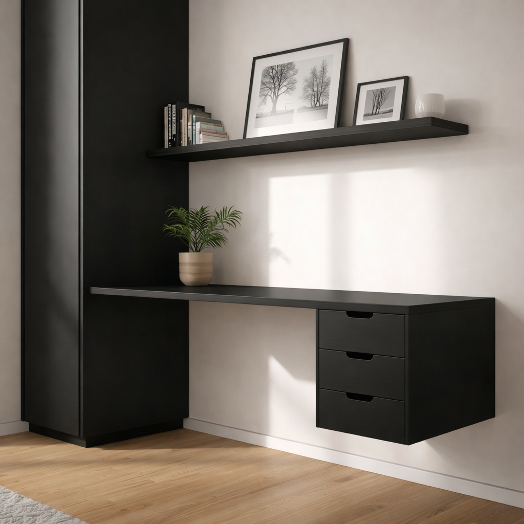 Floating Oak Desk with Drawer – Minimal Wall-Mounted Workspace
