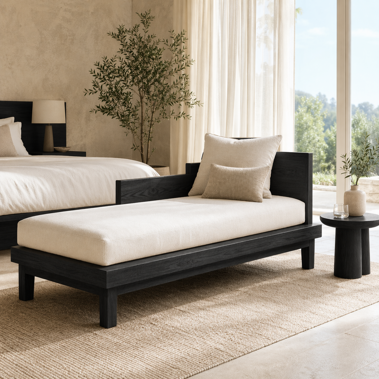 Modern Daybed Sofa with Cushion Minimal Bedroom Lounge Bench and Backrest