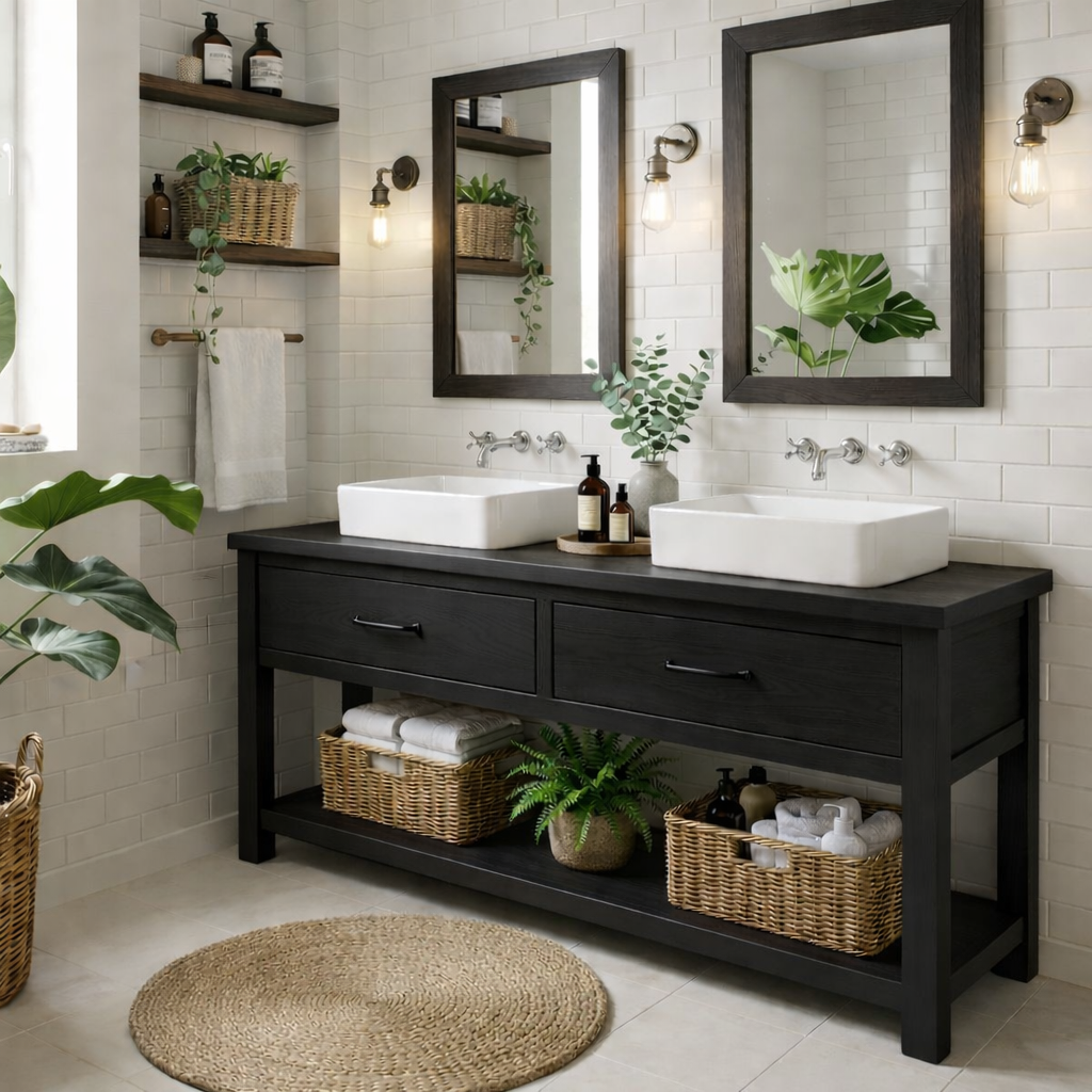 Modern Farmhouse Bathroom Vanity Cabinet Double Sink Base Wood Bathroom Console Storage Kitchnce