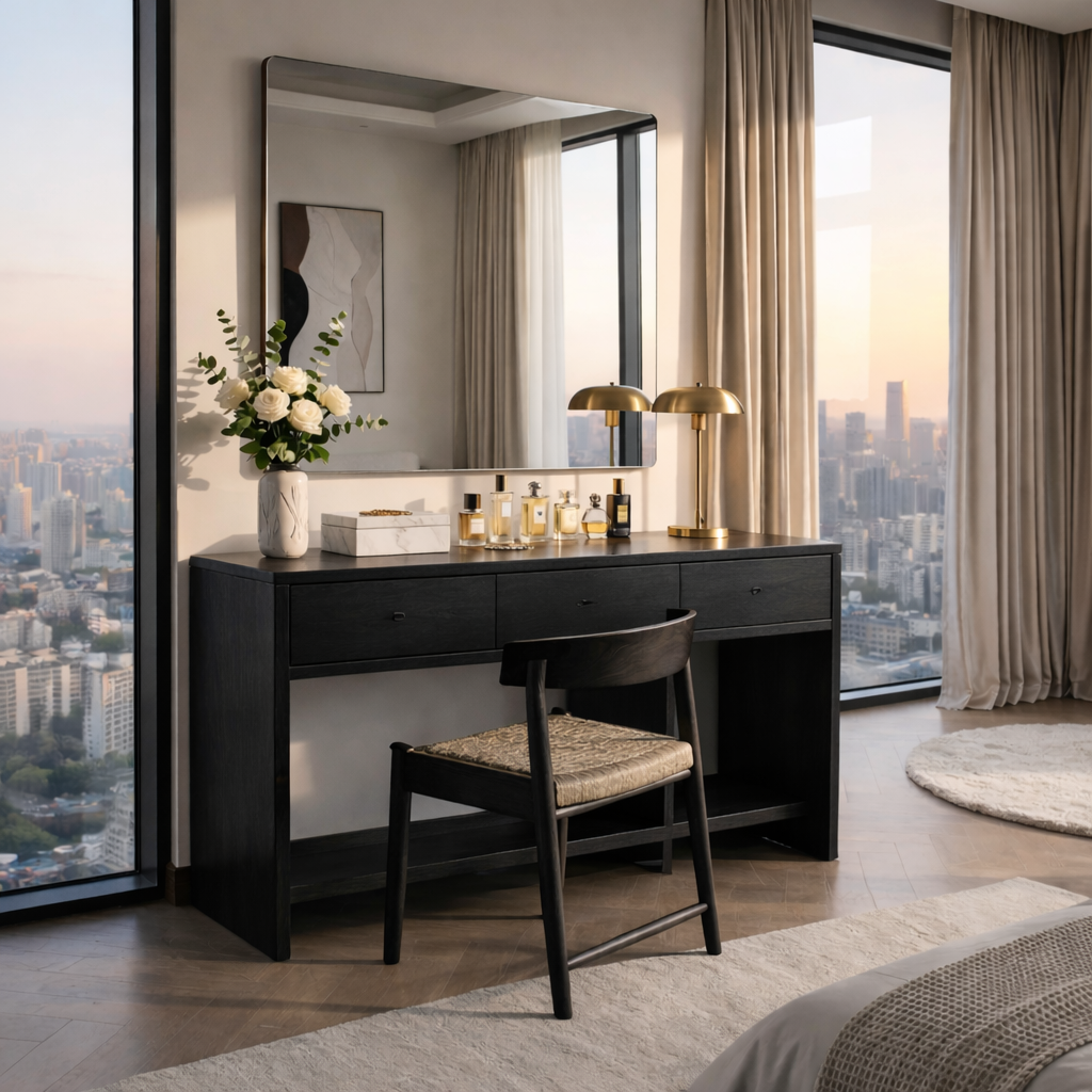 Handcrafted Solid Wood Makeup Vanity – Modern Minimalist Design