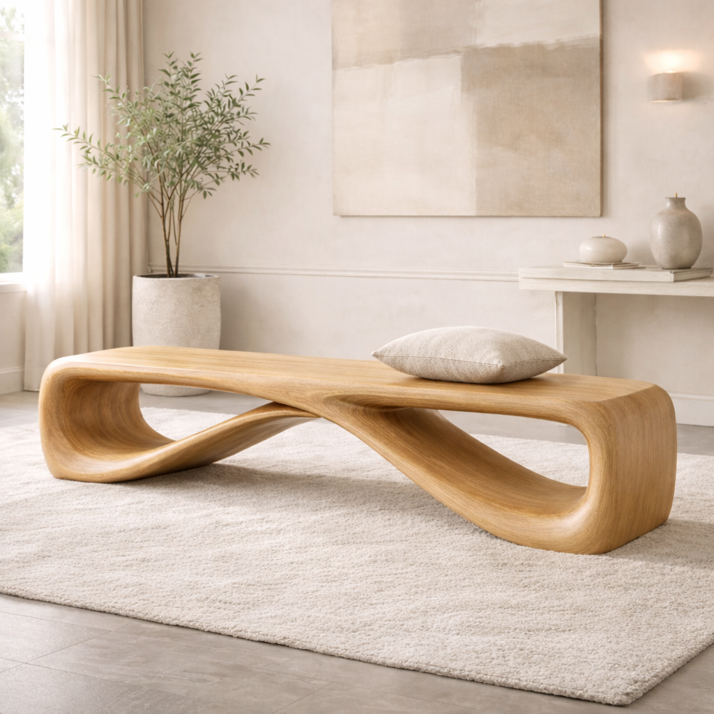 Contemporary Sculptural Entryway Bench, Curved Hallway Seating for Luxury Interiors