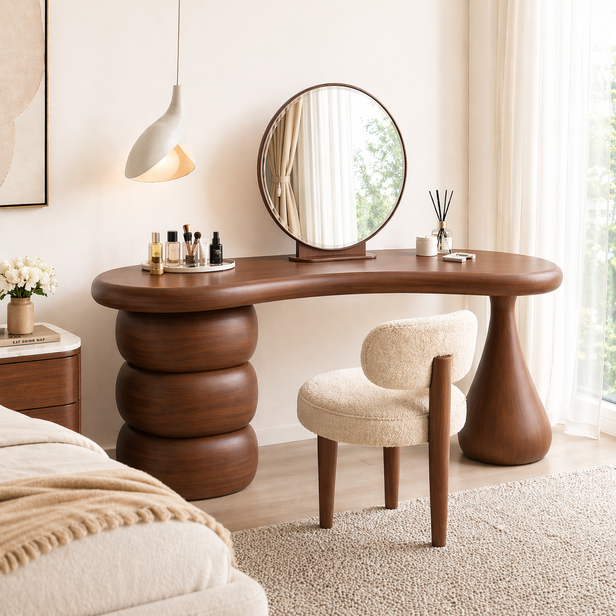 Modern Makeup Vanity Desk With Mirror Sculptural Dressing Table Bedroom Furniture Set