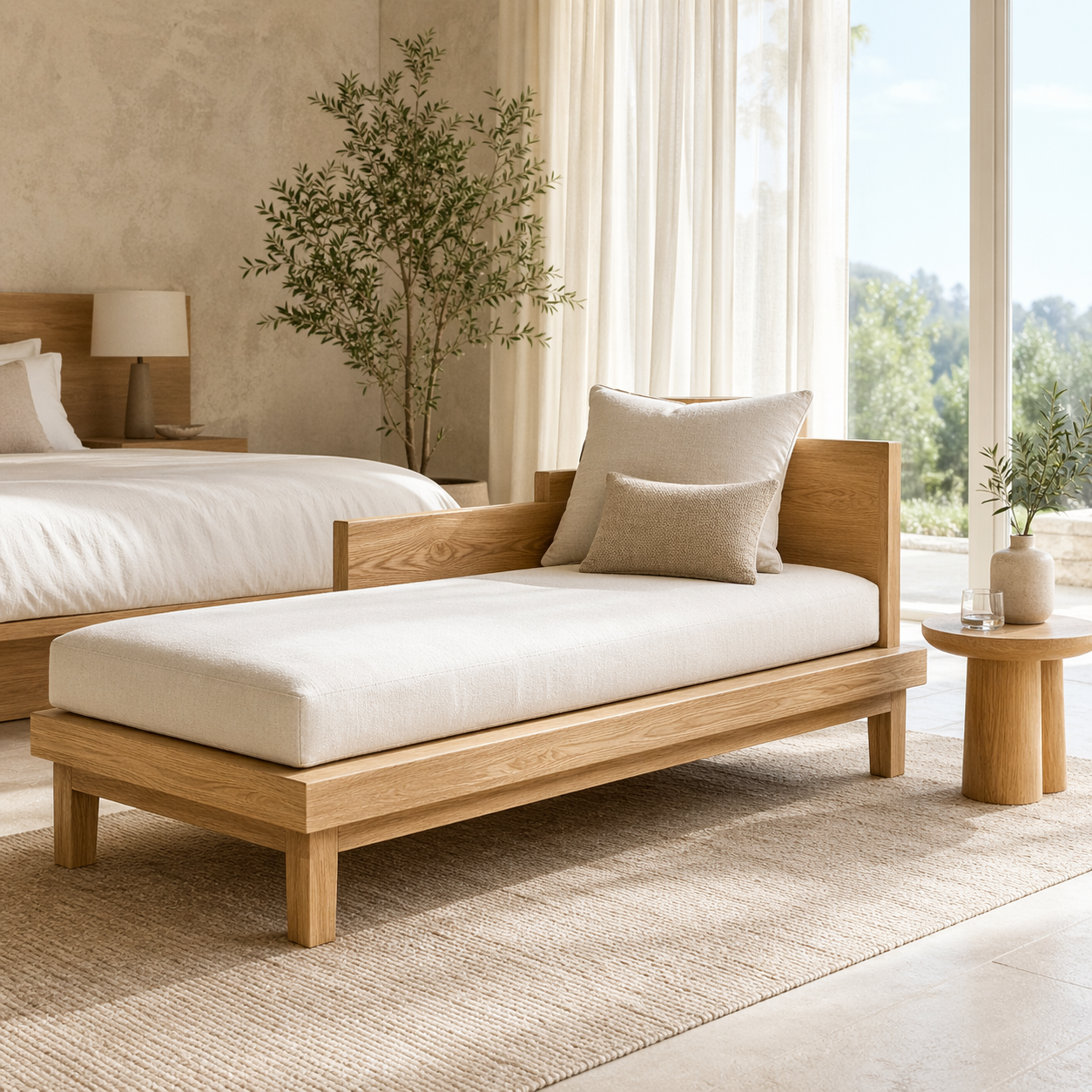 Modern Daybed Sofa with Cushion Minimal Bedroom Lounge Bench and Backrest