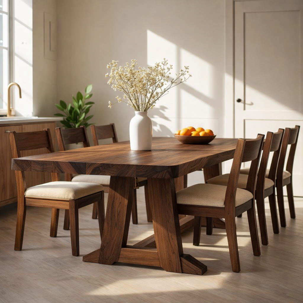 Handcrafted Solid Wood Dining Table – Live Edge Kitchen Table with Artisan Joinery Base