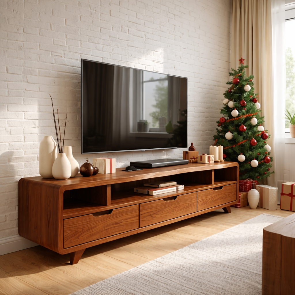 Mid Century Solid Wood Television Stand Walnut Media Console with Drawers Living Room Storage Kitchnce