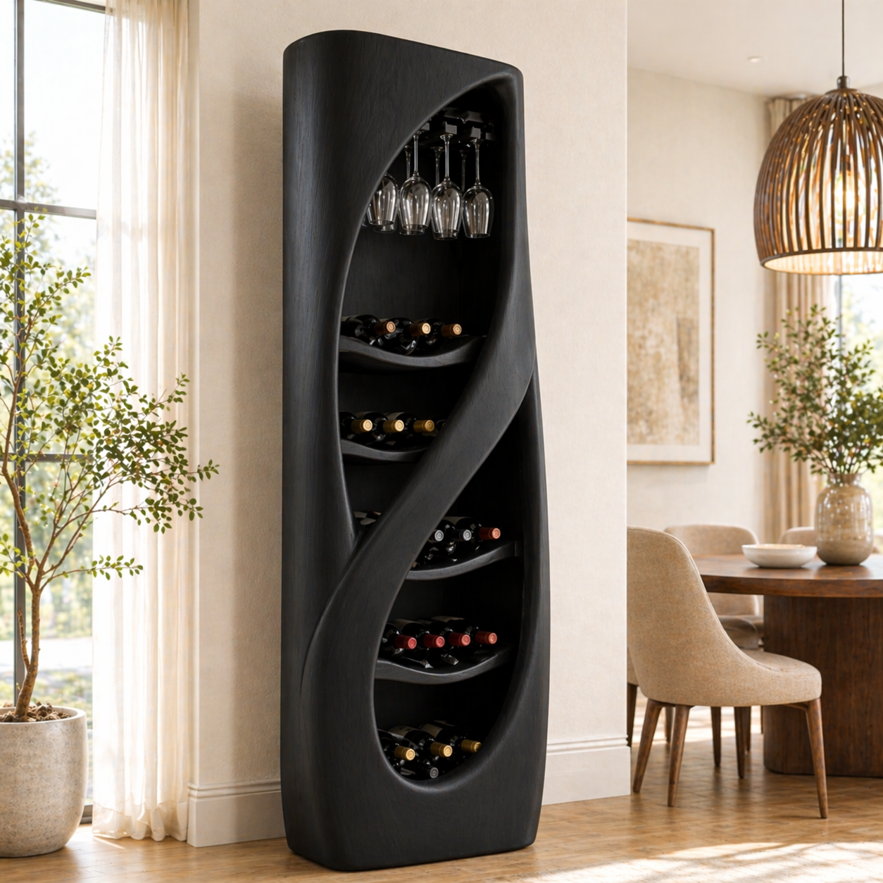 Sculptural Freestanding Wine Cabinet Home Bar Storage Glass Holder Display Organizer