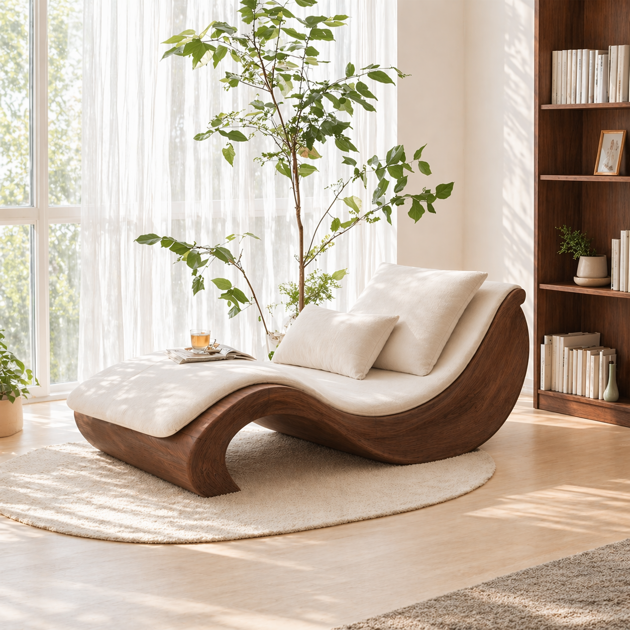 Modern Sculptural Chaise Lounge Curved Daybed with Cushion for Luxury Bedroom