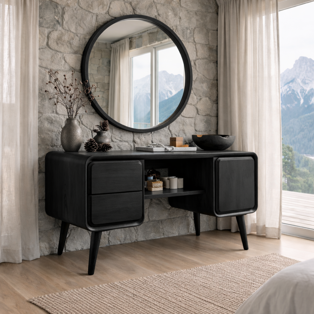 Solid Wood Makeup Vanity with Storage | Modern, Minimalist Design for Bedroom