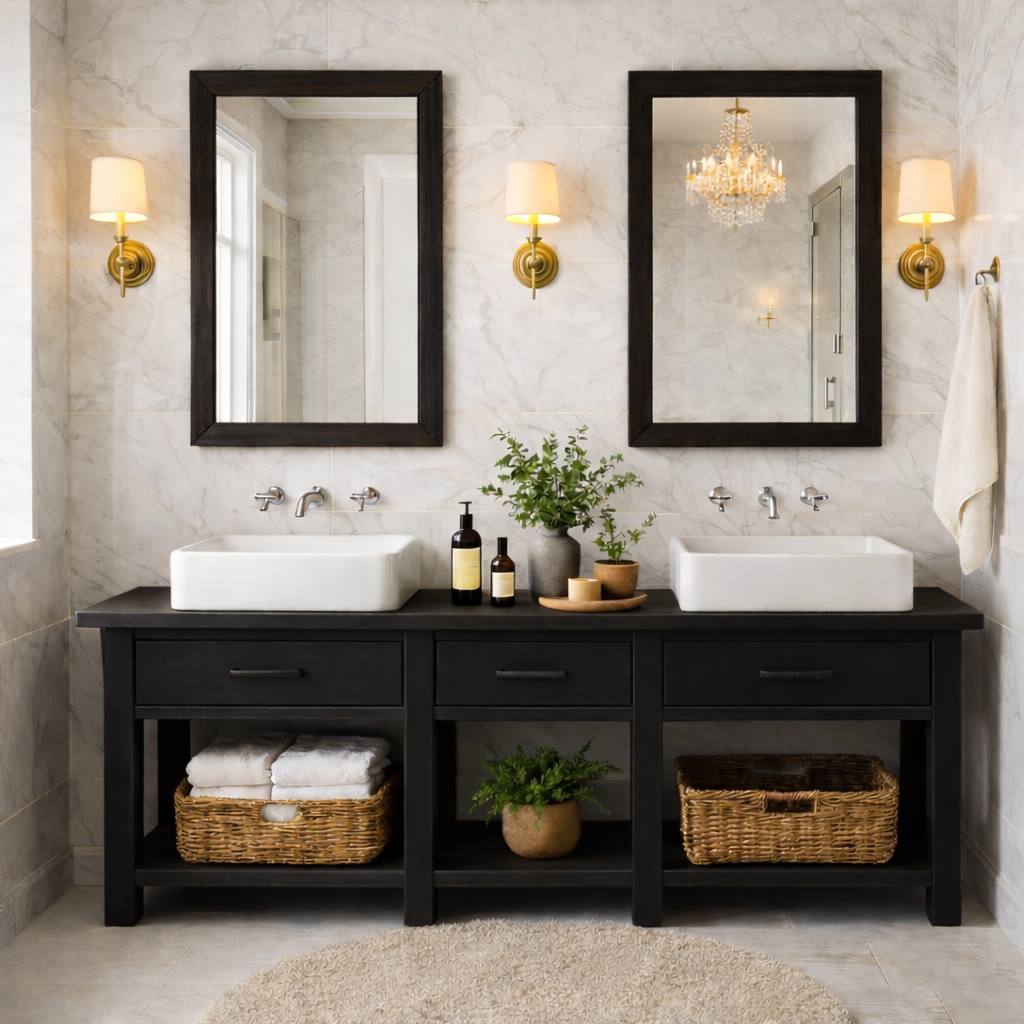 Modern Farmhouse Double Bathroom Vanity Cabinet Wood Vanity Base With Drawers Storage Kitchnce