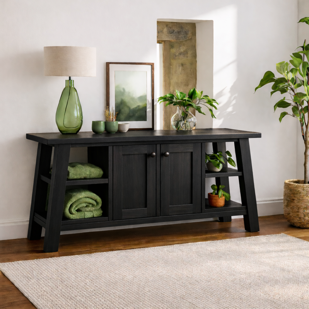 Modern Solid Wood Sideboard Cabinet, Farmhouse Buffet Storage Console with Shelves and Doors Kitchnce