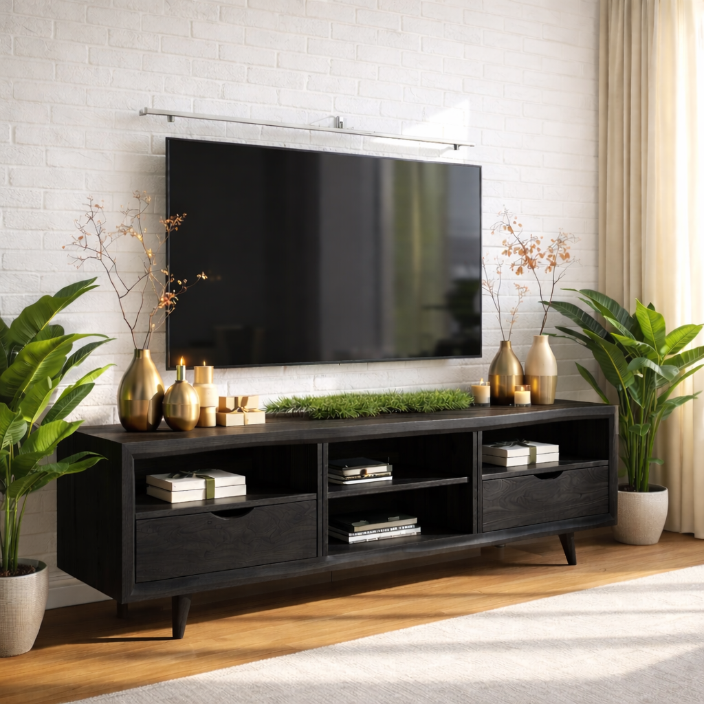 Mid Century TV Stand Solid Wood Media Console Modern Entertainment Center Cabinet Kitchnce