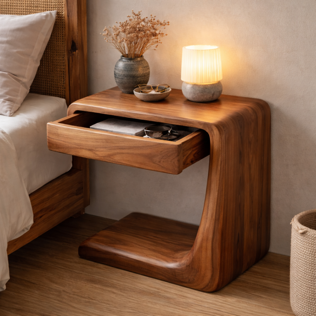 Solid Wood Nightstand with Drawer – Modern Bedside Table with Storage Shelf