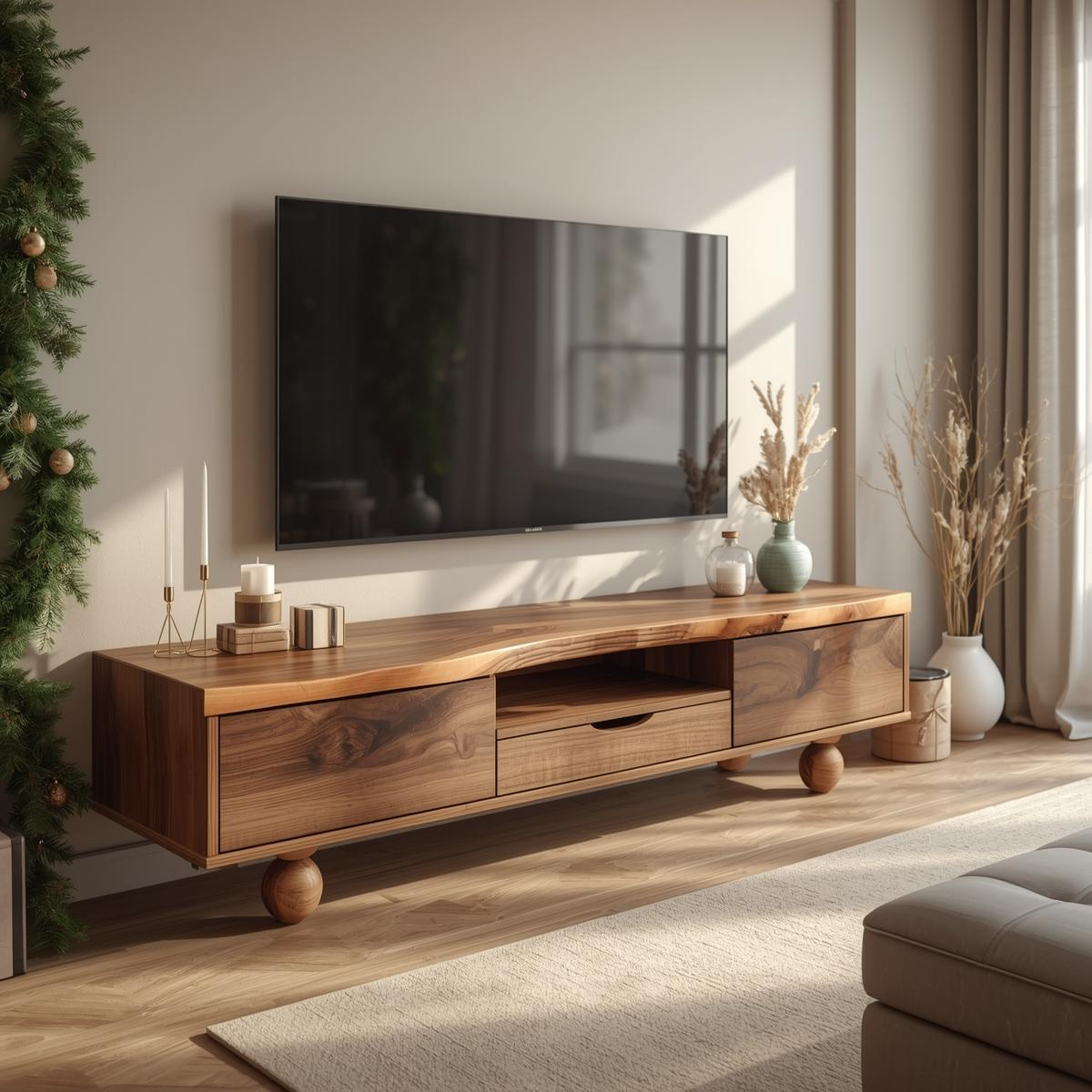 Mid Century Solid Wood TV Stand Modern Media Console Long Entertainment Center Cabinet Kitchnce