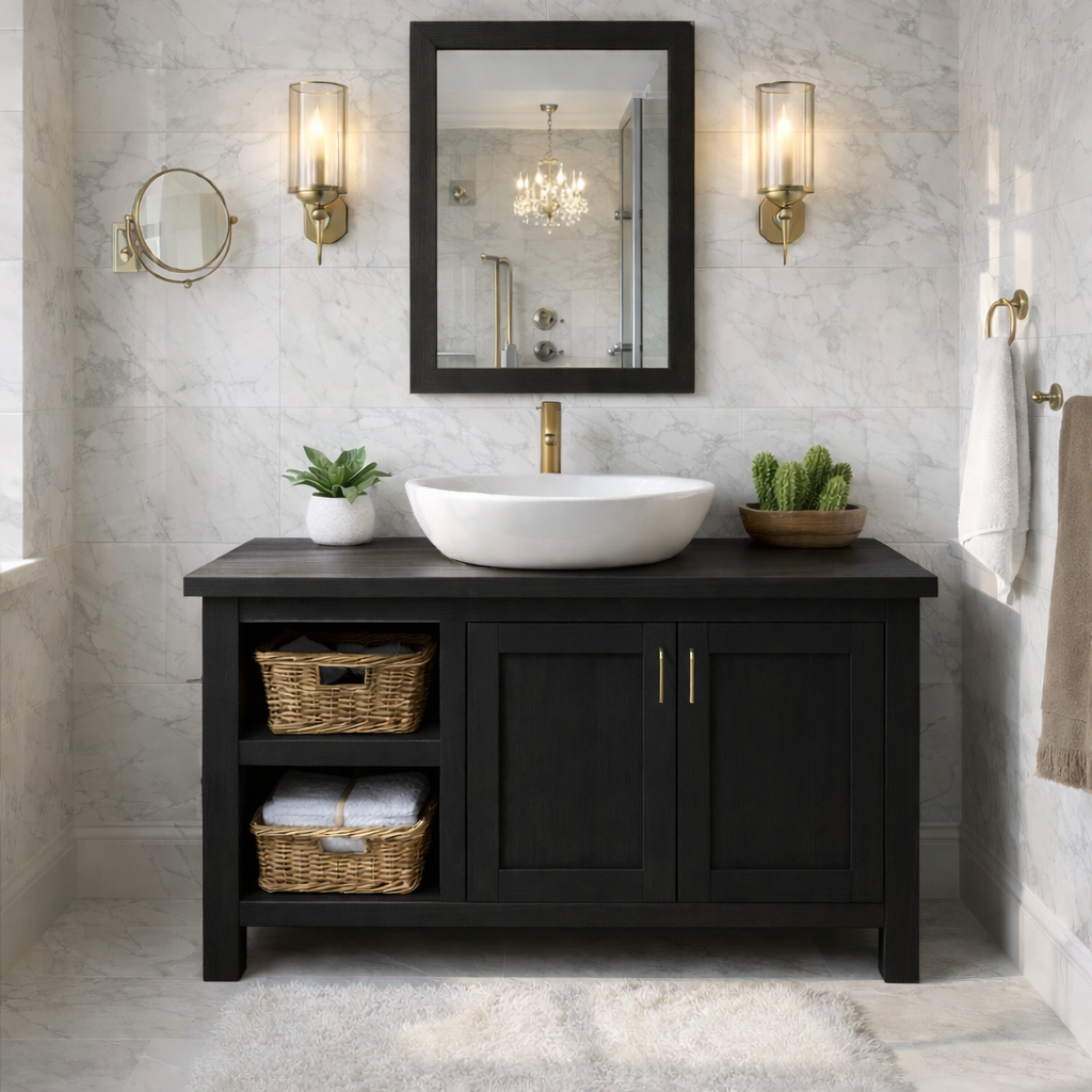Farmhouse Wood Bathroom Vanity Cabinet With Storage Shelf Bathroom Vanity Base Kitchnce