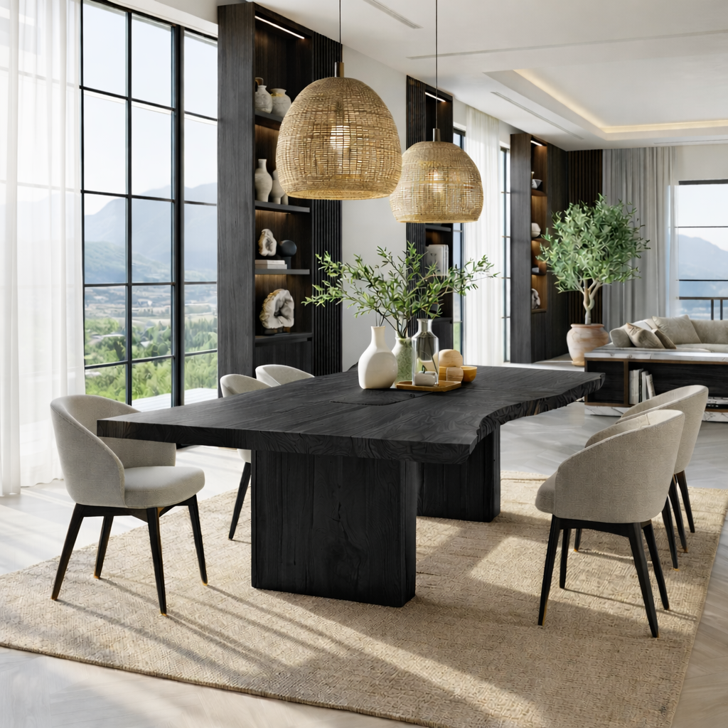 Modern Live Edge Dining Table Large Dining Room Table Minimalist Kitchen Table Furniture