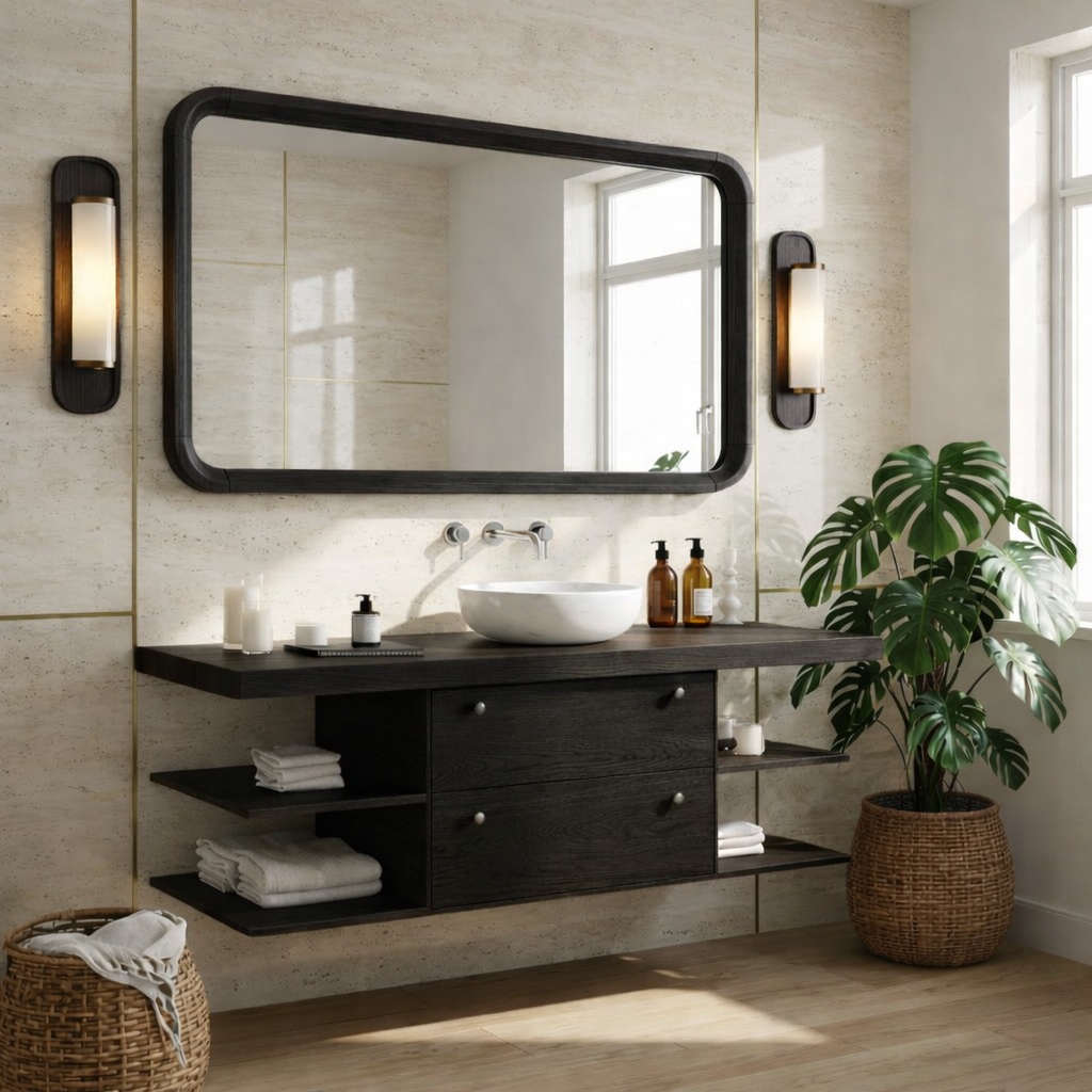 Floating Bathroom Vanity with Ash Wood Finish, Modern and Minimalist Design Kitchnce