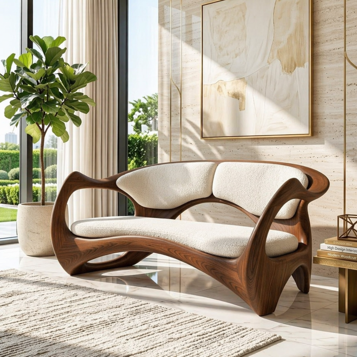 Modern Curved Frame Loveseat, Sculptural Luxury Accent Seating for Stylish Interiors